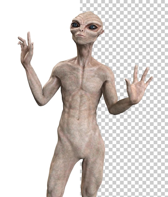 PSD alien gris sobre un fondo transparente en 3d