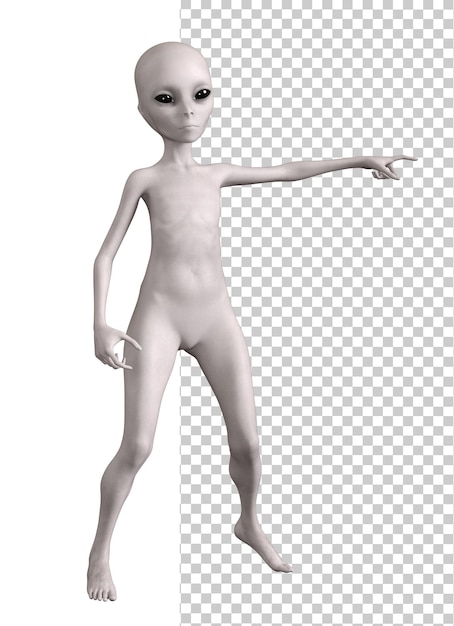 PSD alien gris sobre un fondo transparente en 3d