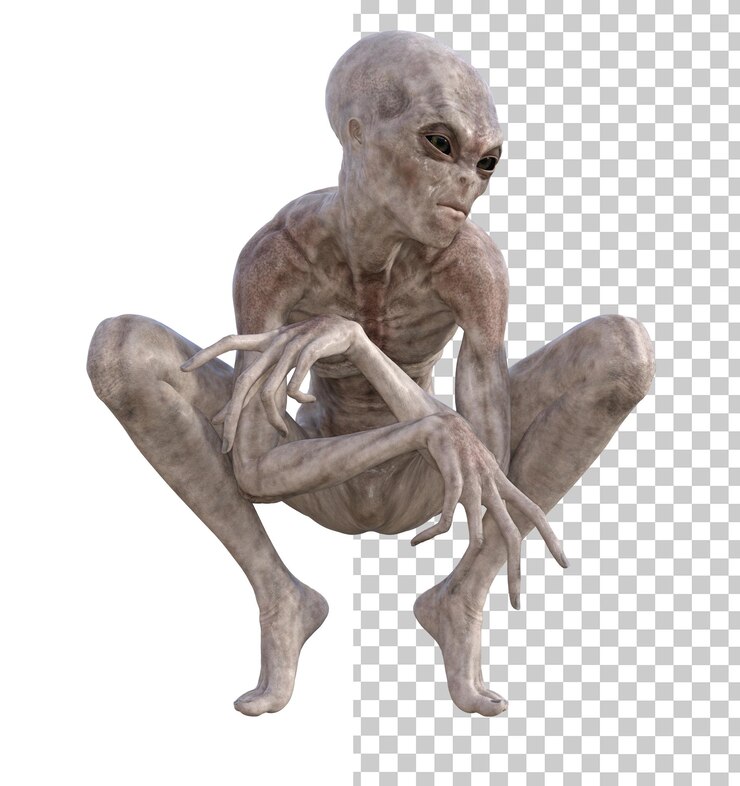 PSD alien gris sobre un fondo transparente en 3d