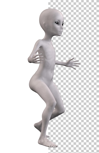 PSD alien gris sobre un fondo transparente en 3d