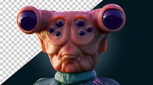 PSD alienígena amigável retrato de uma criatura alienígena alienígena com muitos olhos closeup alien realista renderização 3d