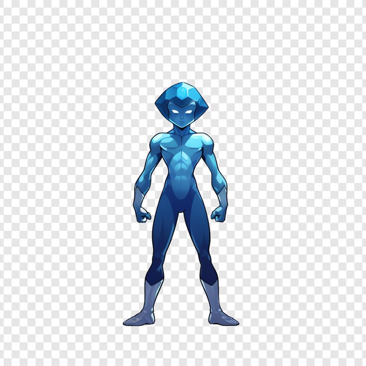 PSD alienígena azul com um capacete azul sobre um fundo branco