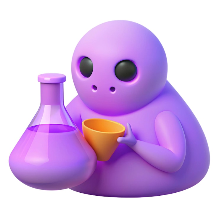 PSD un alienígena púrpura con una taza amarilla a su lado
