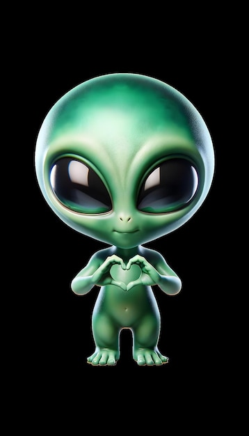 PSD un alienígena verde con manos en forma de corazón.