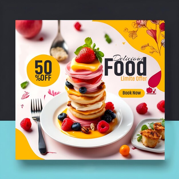 Alimentação deliciosa modelo de banner de postagem de mídia social ai gerado