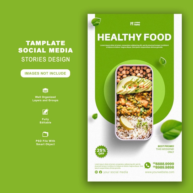 Alimentação saudável Design de histórias de mídia social