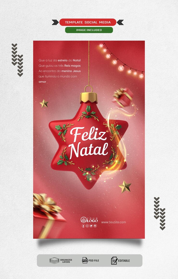 PSD alimentación de las redes sociales feliz navidad fondo rojo ilustrativo