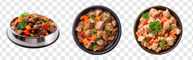 Alimento completo umido per cani adulti con carne e verdure isolate su sfondo trasparente PSD