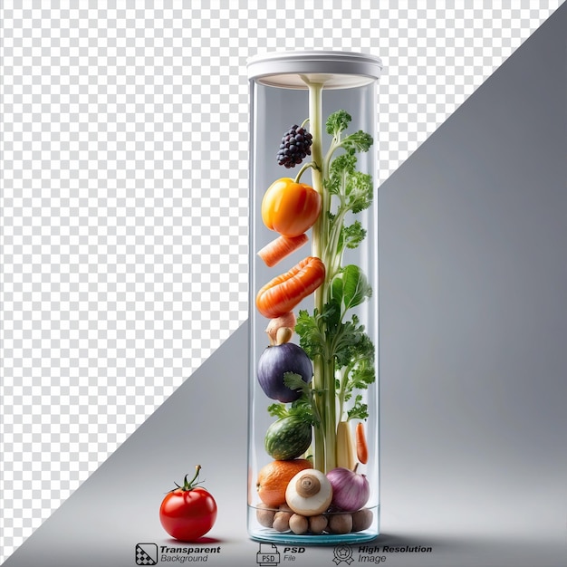 PSD alimentos cultivados en un tubo de ensayo aislado sobre un fondo transparente