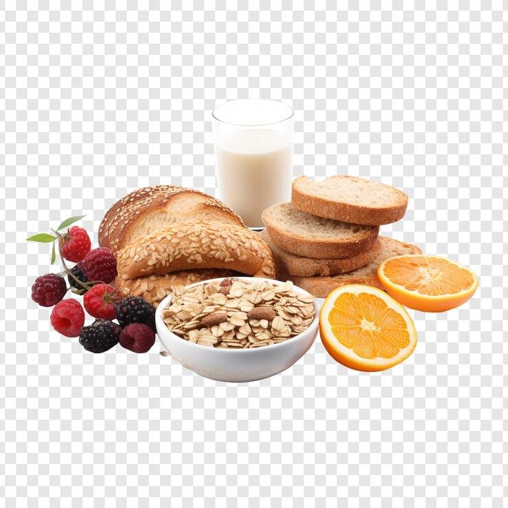 PSD alimentos para el desayuno hechos de granos procesados aislados sobre un fondo transparente