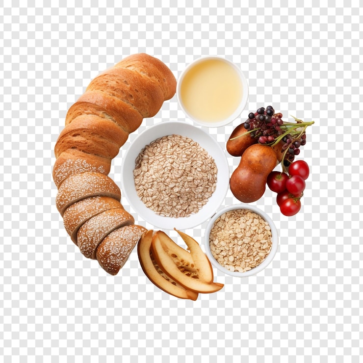 PSD alimentos para el desayuno hechos de granos procesados aislados sobre un fondo transparente