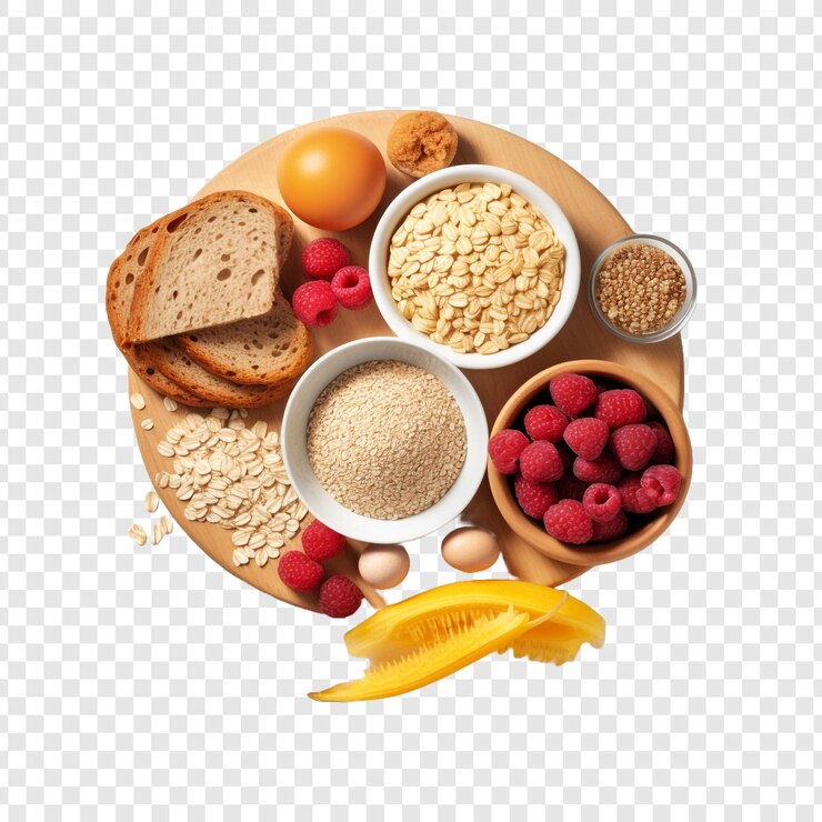 PSD alimentos para el desayuno hechos de granos procesados aislados sobre un fondo transparente