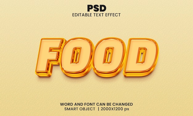 Alimentos dourados Efeito de texto PSD editável para marca