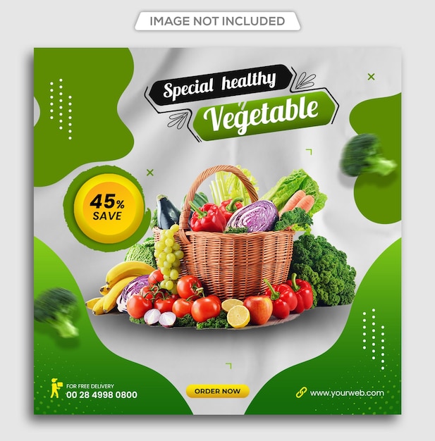 Alimentos frescos e saudáveis mídia social instagram post banner template premium psd