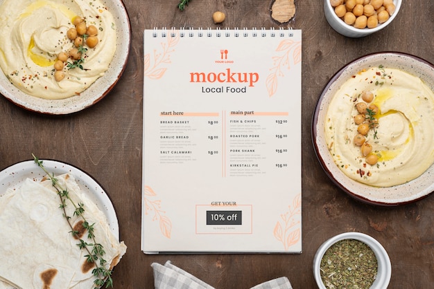 Alimentos locais com design de maquete de menu