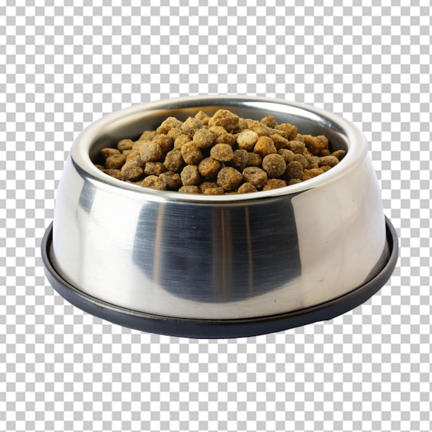 Alimentos para cães em tigela de aço isolados sobre um fundo transparente