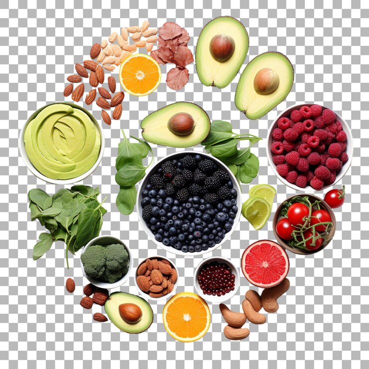 PSD alimentos saludables sobre un fondo transparente