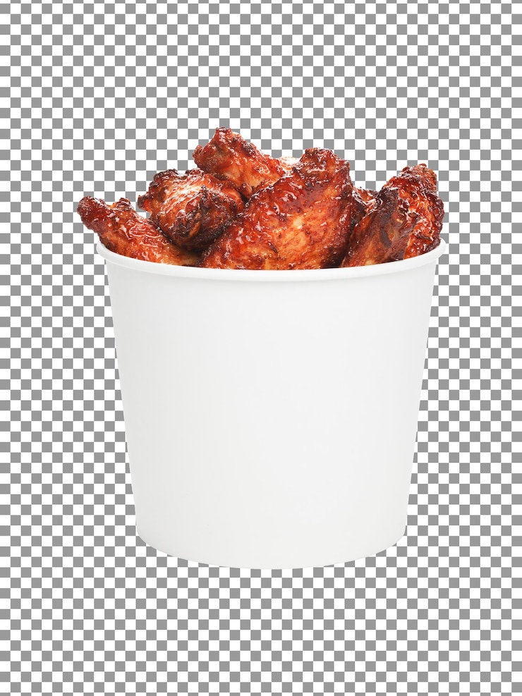 PSD alitas de pollo fritas en un balde blanco aislado en un fondo transparente