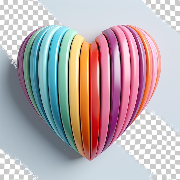 Alívio de coração colorido com listras em um fundo transparente