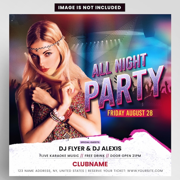 PSD all night party club-veranstaltung instagram flyer