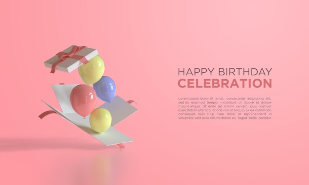 Alles gute zum geburtstag mit 3d-rendering-luftballons