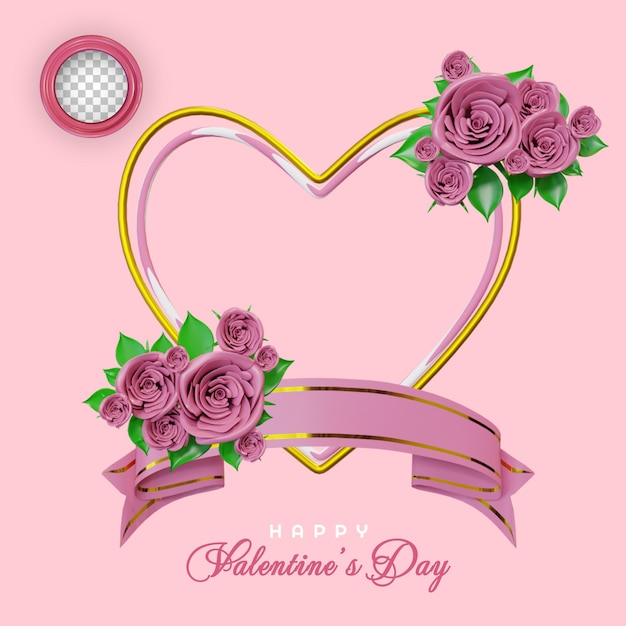 Alles gute zum valentinstag mit 3d-ring-herzband und rose