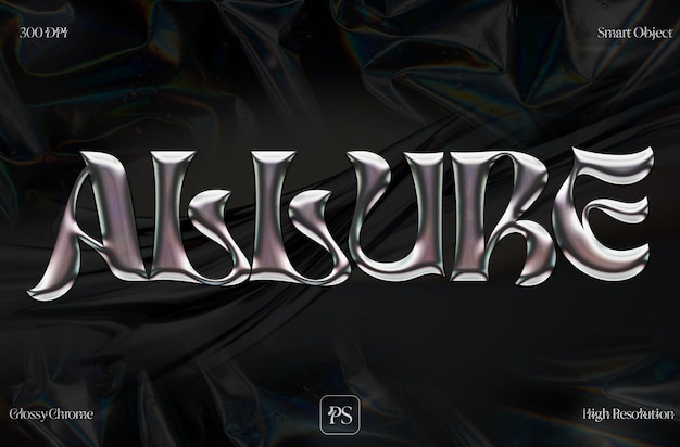 PSD allure 3d chrome efeito de texto hiper realista y2k