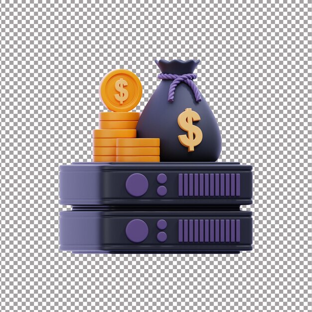 almacenamiento de datos bancarios de dinero archivo de renderización 3D