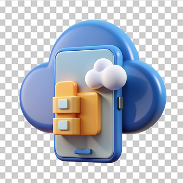 PSD almacenamiento en la nube 3d en el teléfono servicio de organización de archivos digitales o aplicación con transferencia de datos sincronización concepto de nube archivo de internet de moda