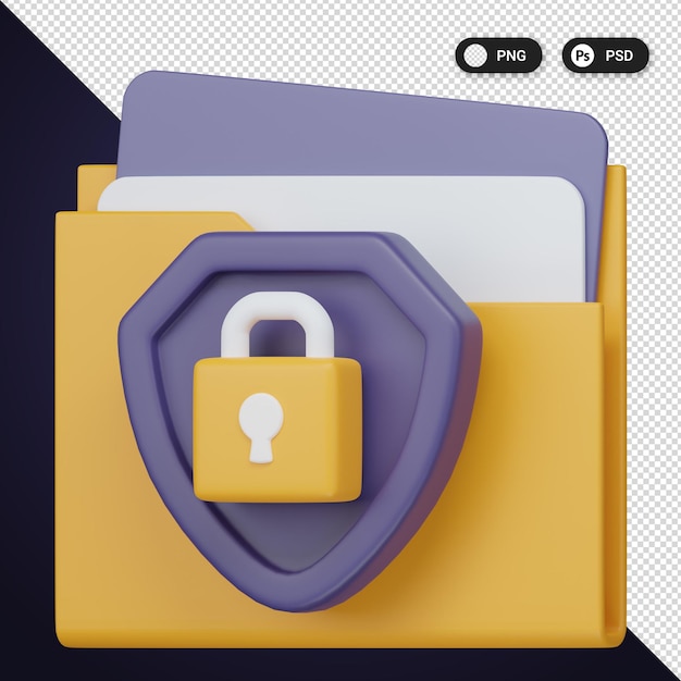 PSD almacenamiento seguro de archivos iconos de seguridad cibernética set ux ui elementos de diseño web renderización 3d