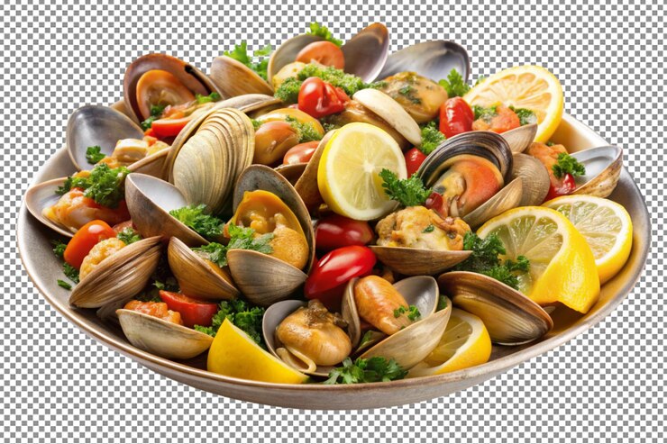PSD las almejas hornean un delicioso plato de mariscos que gusta a todos