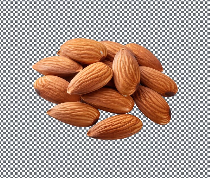 PSD almendras naturales y frescas aisladas sobre fondo transparente