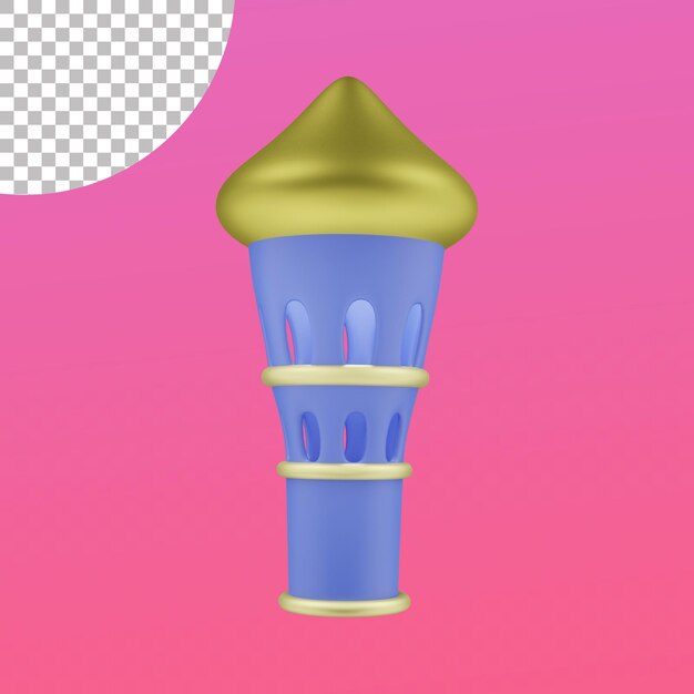 Alminar de la mezquita de la cúpula dorada render 3d