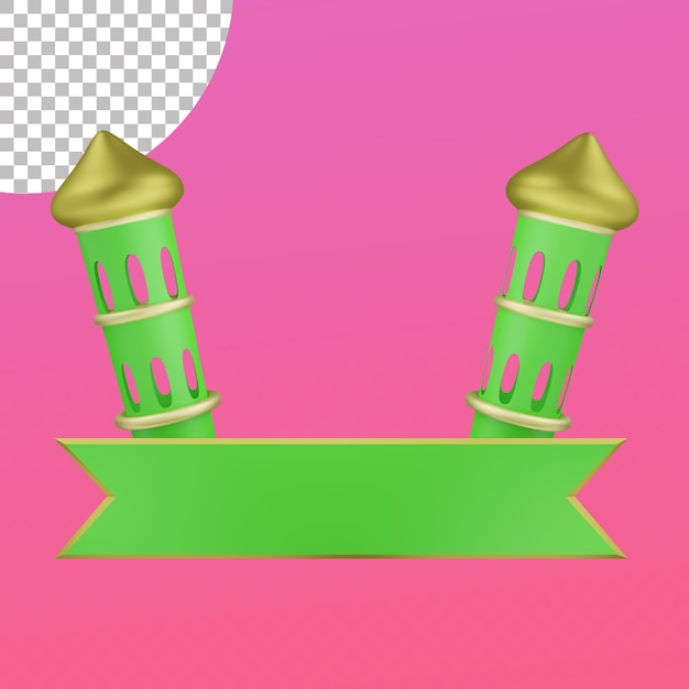 PSD alminar de la mezquita verde cúpula dorada 3d render