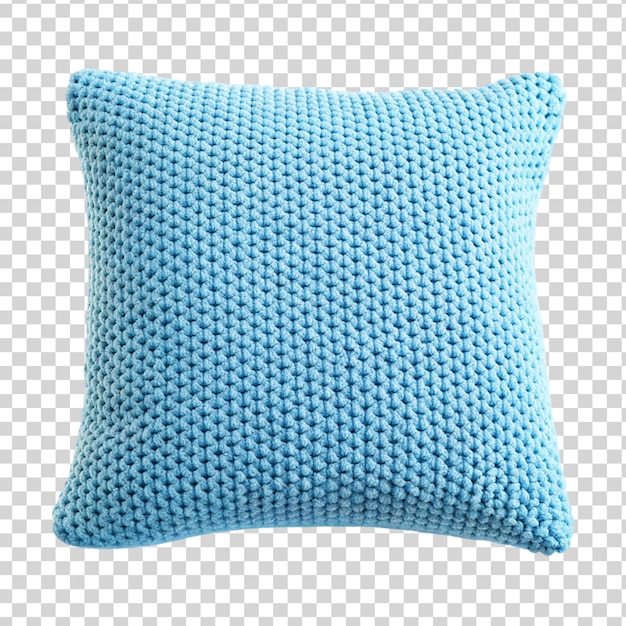 PSD almofada quadrada azul tricotada isolada sobre fundo transparente