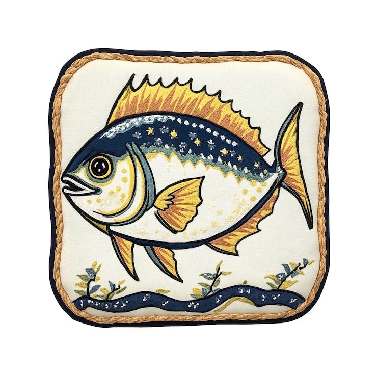PSD almohada de pescado bordada