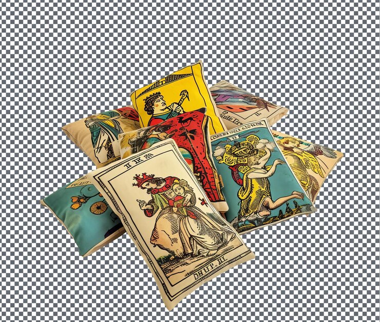 PSD almohada de tarot de la adivina bonita aislada sobre un fondo transparente