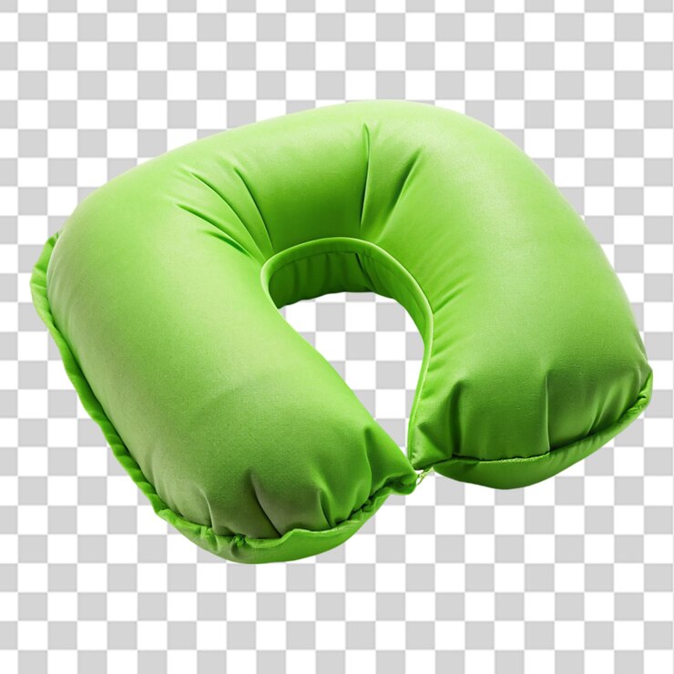 PSD almohada de viaje inflable verde aislada sobre un fondo transparente
