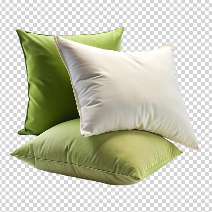 PSD almohadas de arrastre blancas y verdes aisladas sobre un fondo blanco