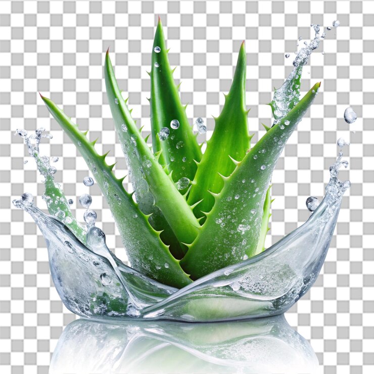 Aloe vera in water splash isolated on white background