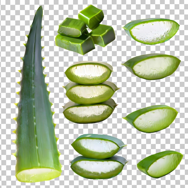 Aloe vera en rodajas aisladas sobre un fondo transparente