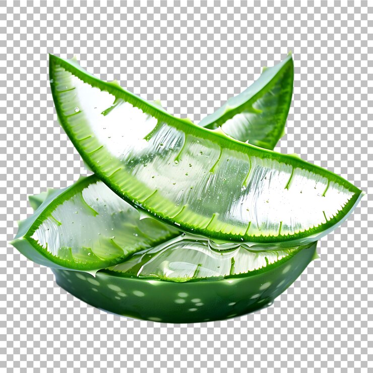 Aloe vera verde fresco con una rebanada aislada sobre un fondo transparente Ai generativo