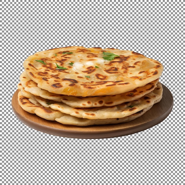 Aloo Paratha Batata Indiana recheada de pão achatado em fundo transparente