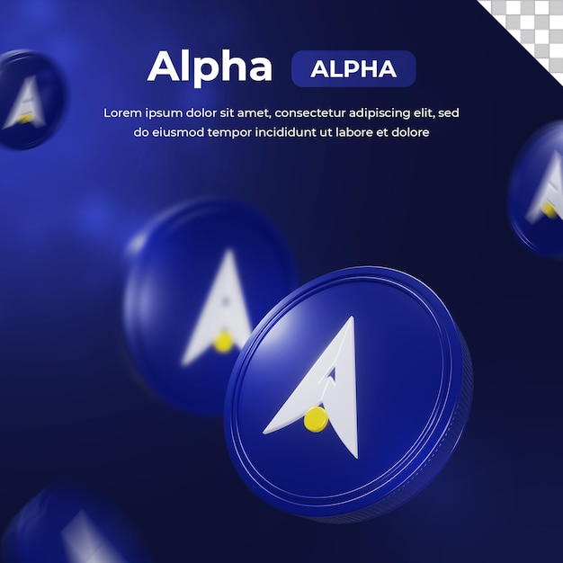 PSD alpha finance lab moneda de criptomoneda alfa renderizado 3d