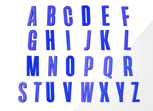 PSD alphabet 3d bleu fonts galeana (en anglais)