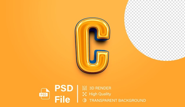 Alphabet 3D Buchstabe C Orange und blauer Gradient isoliert auf durchsichtigem Hintergrund