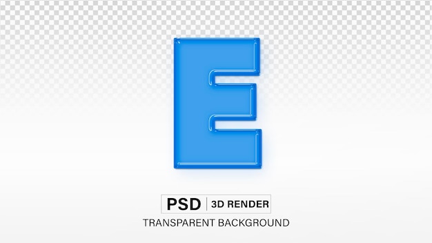 Alphabet 3D Buchstabe E Blauer Glas-Effekt isoliert auf durchsichtigem Hintergrund