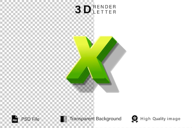 Alphabet 3D-Buchstabe X grün mit Zitronenfarbe auf durchsichtigem Hintergrund