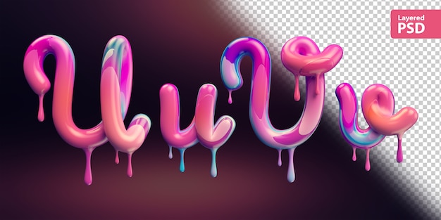 PSD alphabet 3d avec fusion de peinture colorée. lettres u u v v.