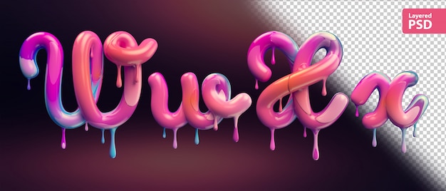 PSD alphabet 3d avec fusion de peinture colorée. lettres w w x x.